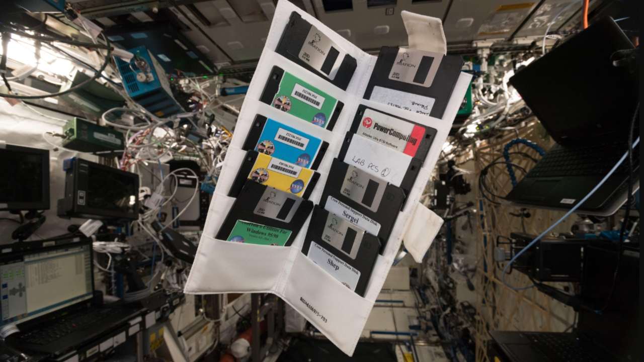 ISS crew member finds locker filled with vintage floppy-disks from past missions ISS crew member finds locker filled with vintage floppy-disks from past missions