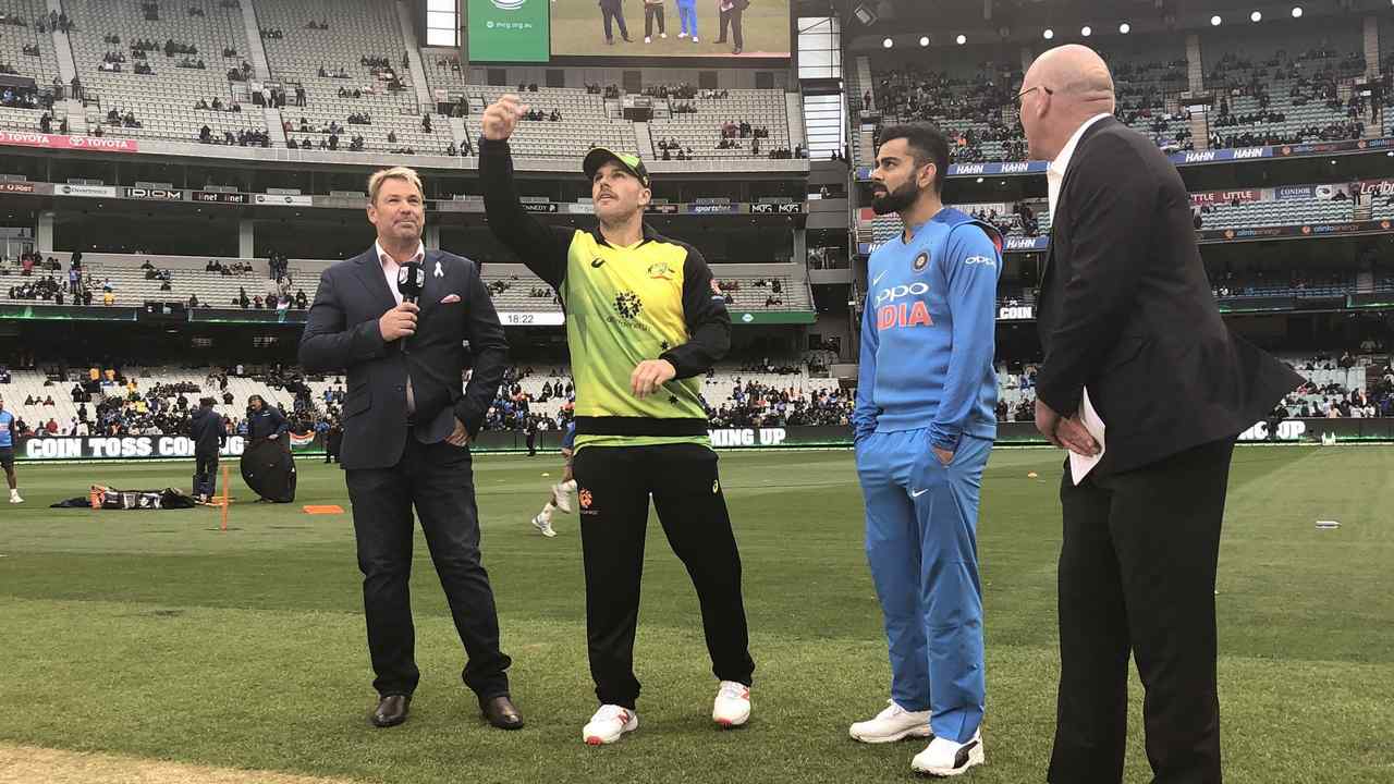 Captains Virat Kohli and Aaron Finch at the toss. Image: Cricket Australia