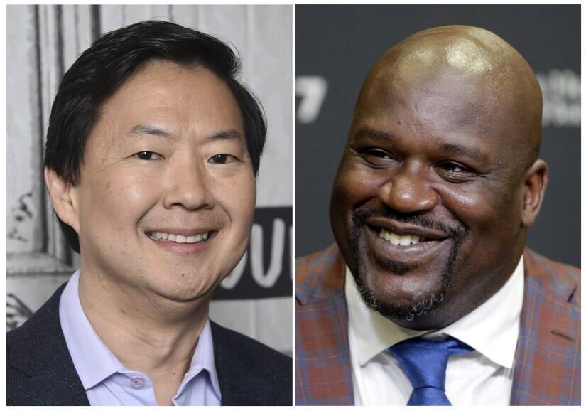 This combination photo shows actor Ken Jeong at the BUILD Speaker Series to discuss the film 