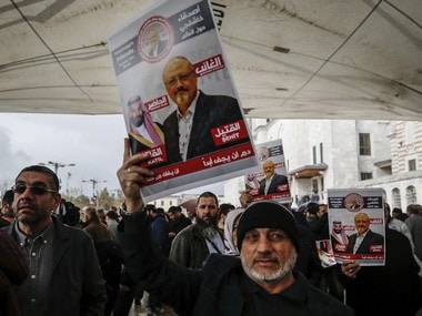 Members of Arab-Turkish Media Association and friends attend funeral prayers for Saudi writer Jamal Khashoggi. AP