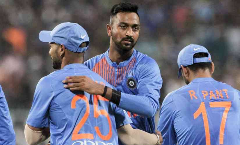 Krunal Pandya scored 21 not out and took one wicket on his debut. AP