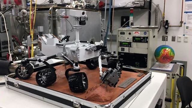 Miniature model of the Mars Curiosity Rover in a lab at NASA Goddard Space Flight Centre. Image: AFP