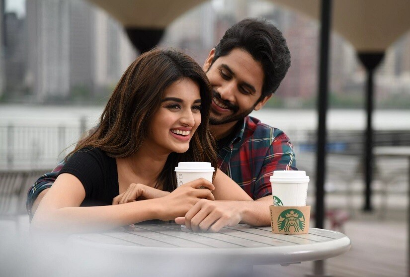 Naga Chaitanya (R) and Nidhhi Agerwal in a still from Savyasachi. Image via Twitter