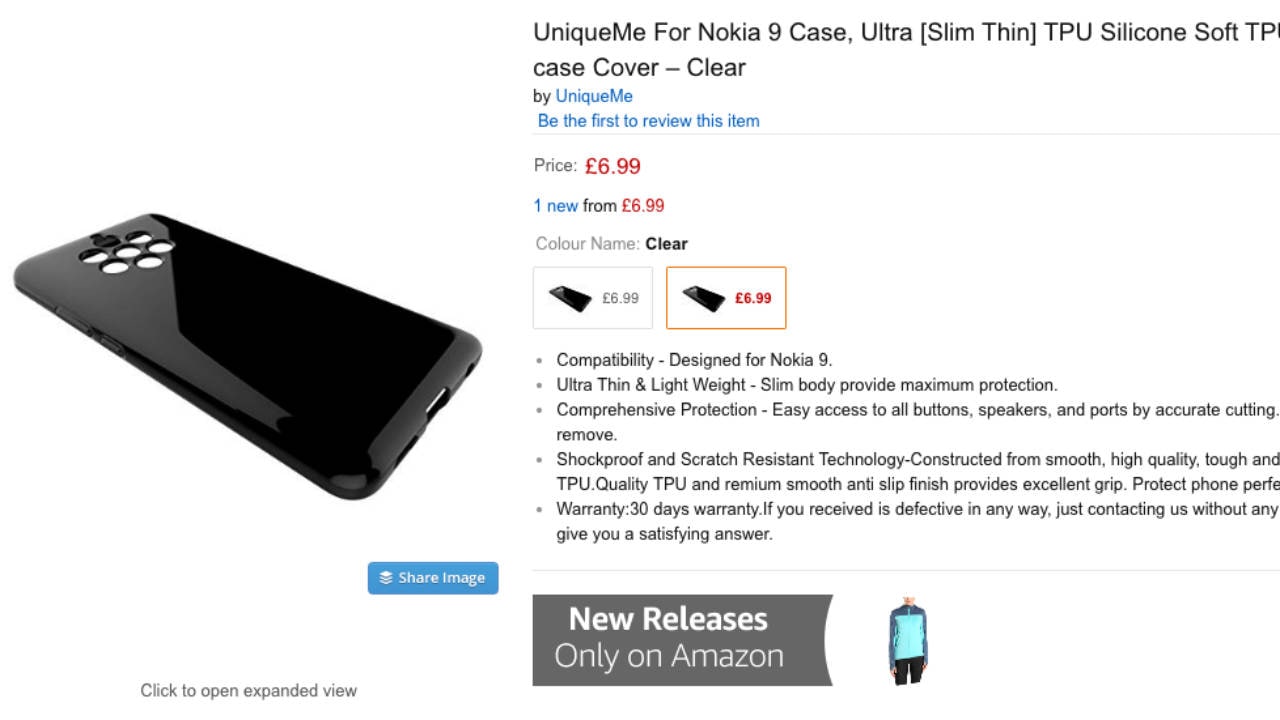Nokia 9 case listen on Amazon. Image: Amazon UK