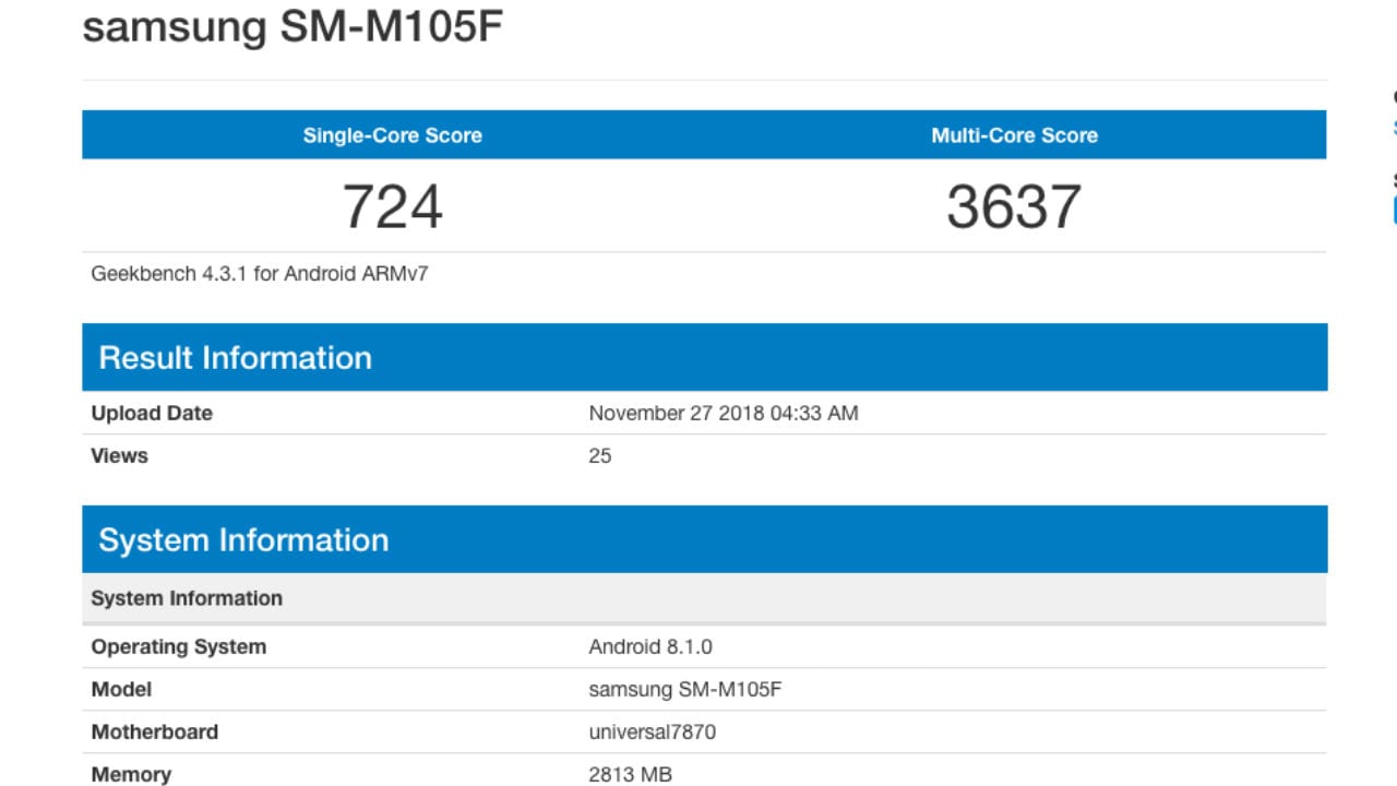 Samsung Galaxy M10 listed on Geekbench. Image: Geekbench 