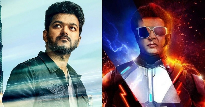 Vijay’s Sarkar (L); Rajinikanth’s 2.0. Image via Twitter
