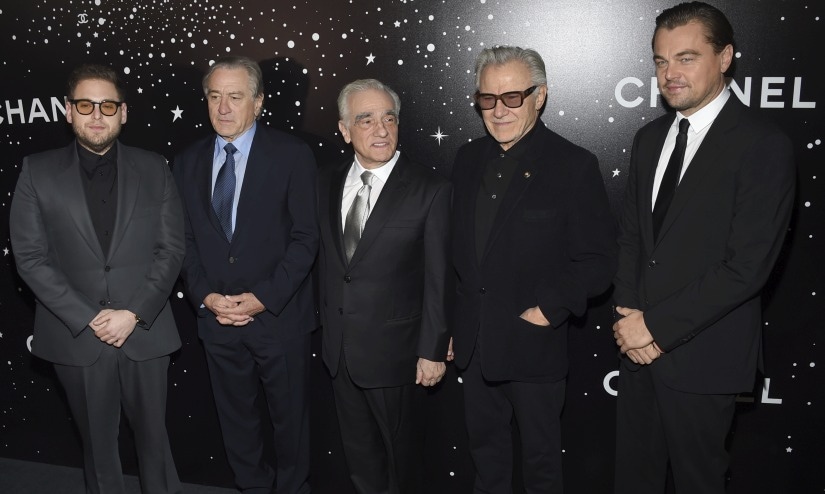 Honoree Martin Scorsese, center, poses with actors Jonah Hill, left, Robert De Niro, Harvey Keitel and Leonardo DiCaprio at the Museum of Modern Art Film Benefit tribute to Martin Scorsese, presented by Chanel, on Monday, Nov. 19, 2018, in New York. (Photo by Evan Agostini/Invision/AP)