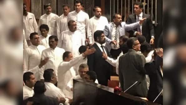 Chaos reigns in Sri Lanka Parliament as Mahinda Rajapaksa supporters clash with UNP MPs, threaten Speaker Karu Jayasuriya