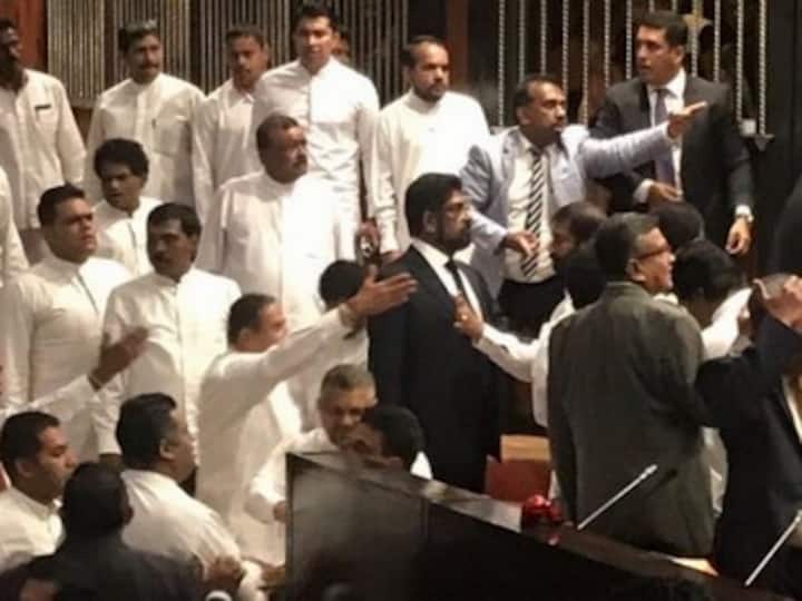 Chaos reigns in Sri Lanka Parliament as Mahinda Rajapaksa supporters clash with UNP MPs, threaten Speaker Karu Jayasuriya