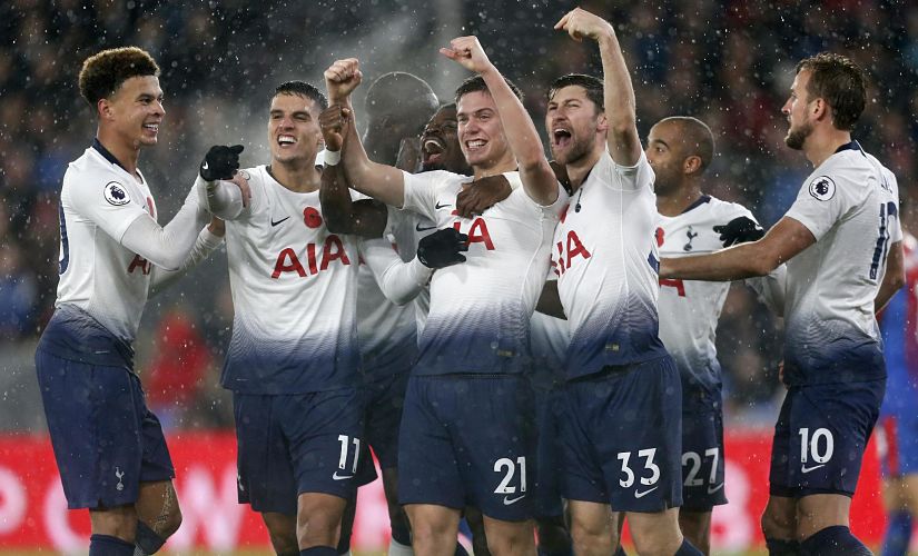Tottenham Hotspur players celebrate after scoring against Crystal Palace earlier this month. AFP