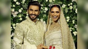 Deepika Padukone, Ranveer Singh wedding reception: Couple goes regal in white and gold colour coordinated ensemble