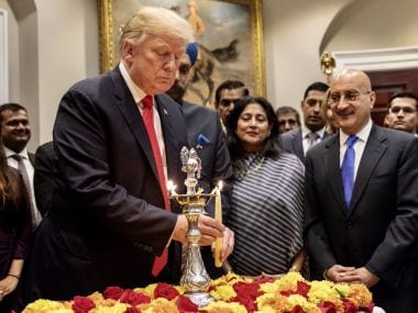 US President Donald Trump at the White House celebrating Diwali. Image/Twitter @realDonaldTrump