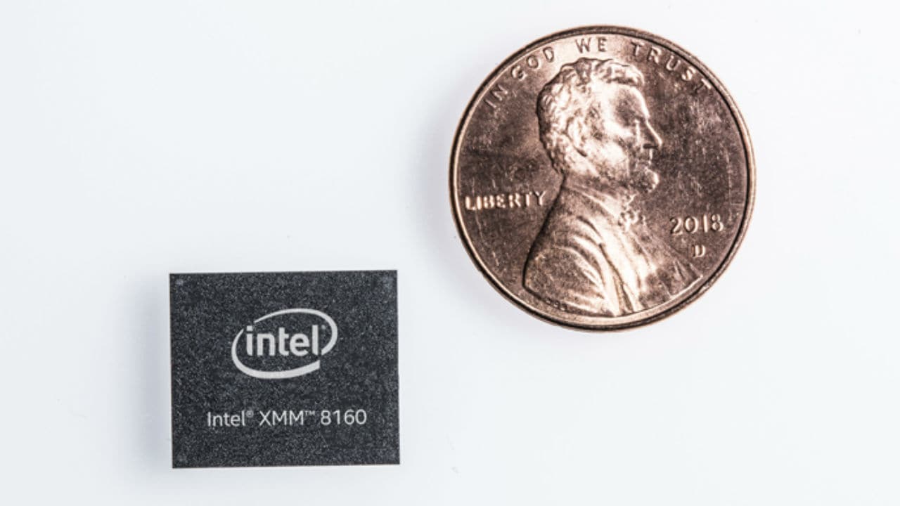 The Intel XMM 8160 5G will be smaller than a US penny. Image: Intel