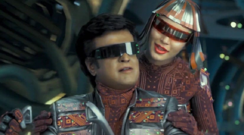 Rajinikanth and Amy Jackson in 'Tu Hi Re' from 2.0. Screenshot from YouTube