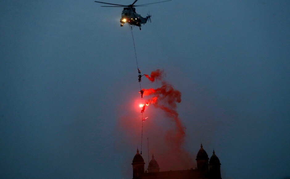 The Indian Navy marine commandos demonstrated their skills during Naval Day celebrations at the Gateway of India on Tuesday. AP The Indian Navy marine commandos demonstrated their skills during Naval Day celebrations at the Gateway of India on Tuesday. AP