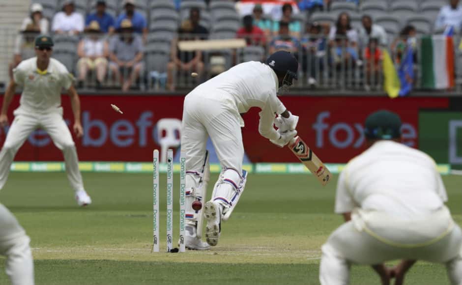 KL Rahul is castled by Josh Hazlewood for a 17-ball 2. AP