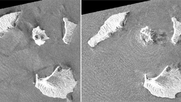 Indonesia's Krakatua volcano captured in satellite images shows collapse before tsunami