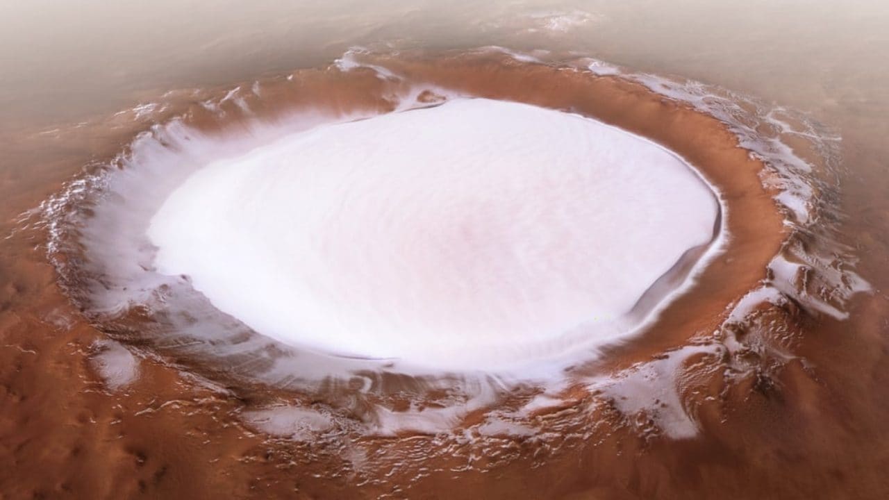 This composite picture of the Korolev crater of Mars was made from images taken by the Mars Express's high-res camera. Image courtesy: ESA