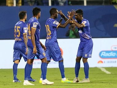 Mumbai City FC players celebrate their win by 2-0 against Chennaiyin FC. Image courtesy: ISL