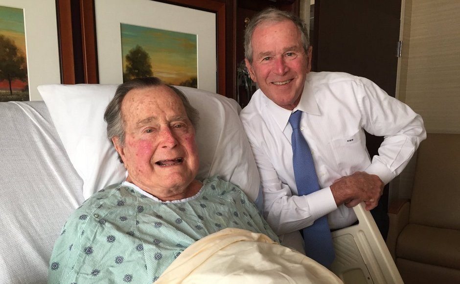 Still, he lived to see his son, George W., twice elected to the presidency — only the second father-and-son chief executives, following John Adams and John Quincy Adams. Twitter @GeorgeHWBush Still, he lived to see his son, George W., twice elected to the presidency — only the second father-and-son chief executives, following John Adams and John Quincy Adams. Twitter @GeorgeHWBush