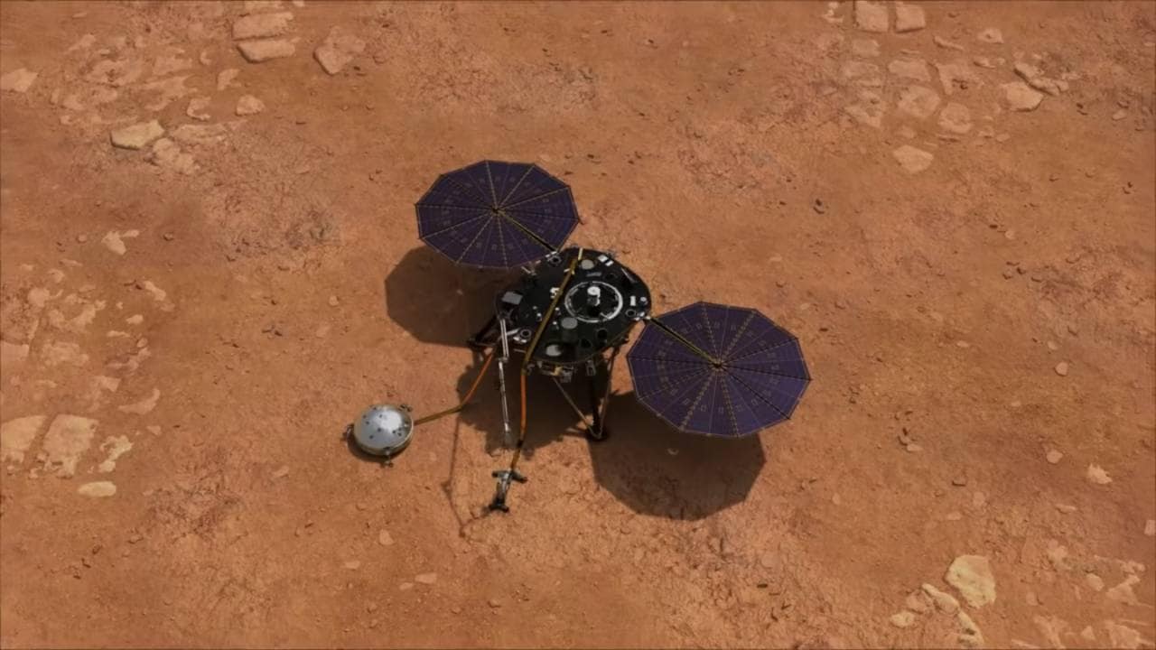 An artistic rendition of InSight taking Mars' vital signs. Image: NASA JPL