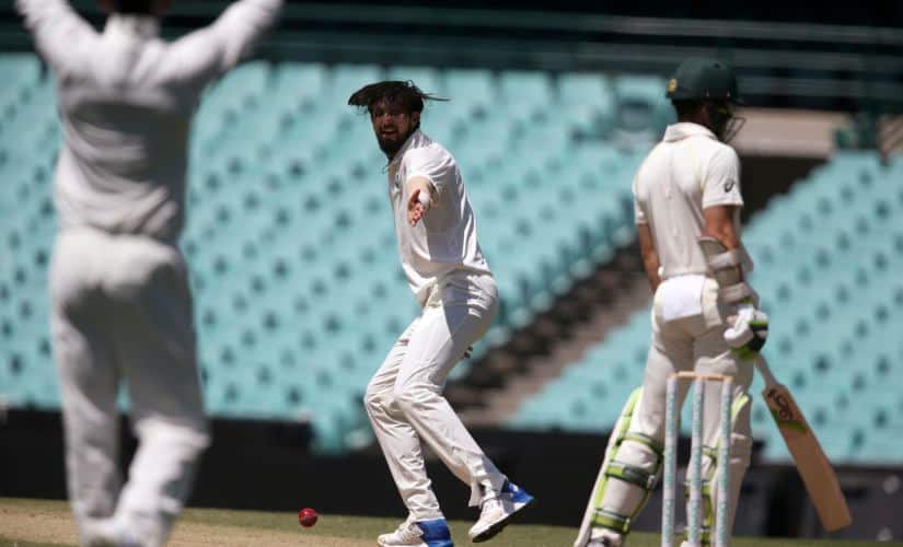 India pacer Ishant Sharma in action during warm-up match. AP
