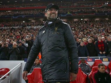 Liverpool coach Juergen Klopp watches his team during the Champions League Group C soccer match between Liverpool and Napoli at Anfield stadium in Liverpool, England, Tuesday, Dec. 11, 2018.(AP Photo/Dave Thompson)