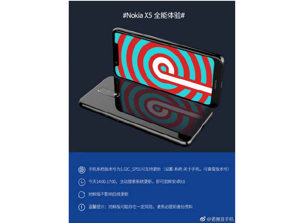 Nokia X5 claimed to get Android Pie update in China. Image: Weibo