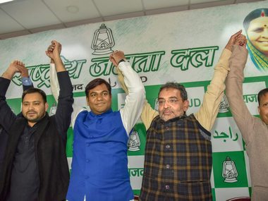 Tejashwi Yadav takes jibe at BJP over seat-sharing arrangement in Bihar, says NDA 'in dire straits' Tejashwi Yadav takes jibe at BJP over seat-sharing arrangement in Bihar, says NDA 'in dire straits'