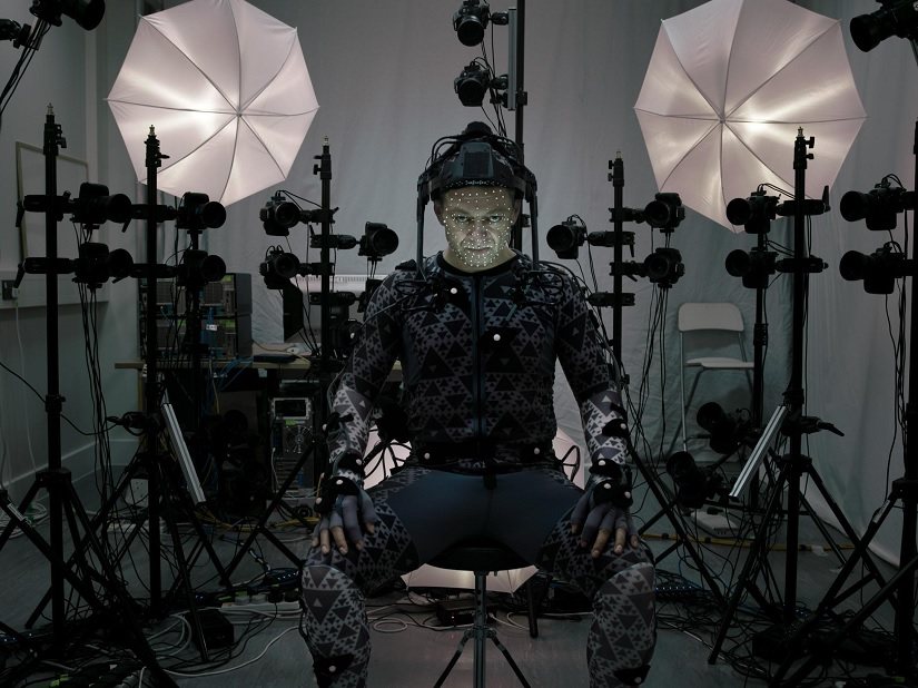 Andy Serkis in performance capture gear for his role as Supreme Leader Snoke in Star Wars: The Force Awakens. Lucasfilm