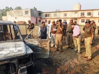 Police at the site of violence on Monday. PTI
