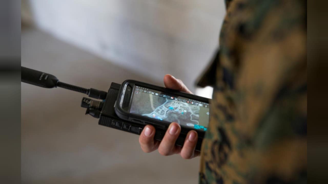 A communication radio used by a US Navy with real-time GPS on-screen in a naval training on March 20, 2018. Reuters