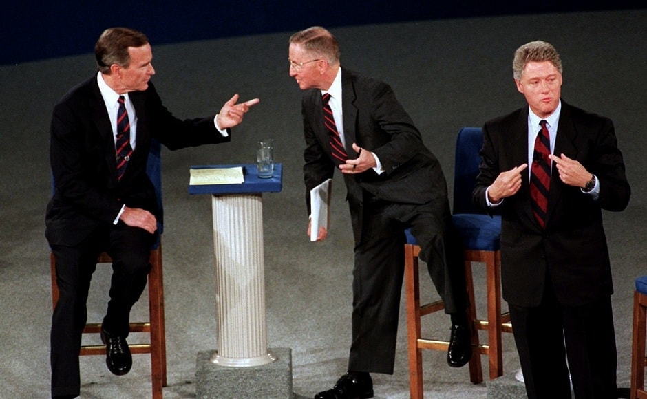 In the closing days of the 1992 campaign, Bush fought the impression that he was distant and disconnected, and he seemed to struggle against the younger, more empathetic Bill Clinton. AP In the closing days of the 1992 campaign, Bush fought the impression that he was distant and disconnected, and he seemed to struggle against the younger, more empathetic Bill Clinton. AP