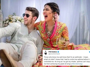 Priyanka Chopra, Nick Jonas' wedding ends with fireworks; Twitterati remind actress of her asthma awareness campaign Priyanka Chopra, Nick Jonas' wedding ends with fireworks; Twitterati remind actress of her asthma awareness campaign