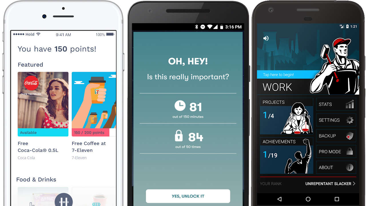 Screenshots from Hold, Space and Productivity Challenger Timer app
