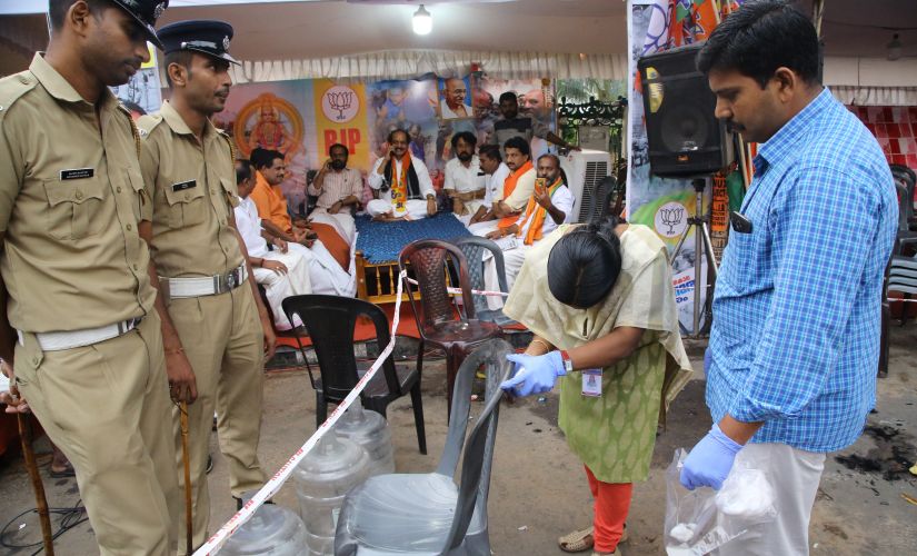 The police and the BJP workers present at the spot doused the fire with drinking water stored at the tent and rushed him to the Trivandrum Medical College Hospital. Image/TK Devasia