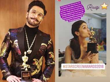 Star Screen Awards 2018: Ranveer Singh, Alia Bhatt win top honours for Padmaavat, Raazi Star Screen Awards 2018: Ranveer Singh, Alia Bhatt win top honours for Padmaavat, Raazi