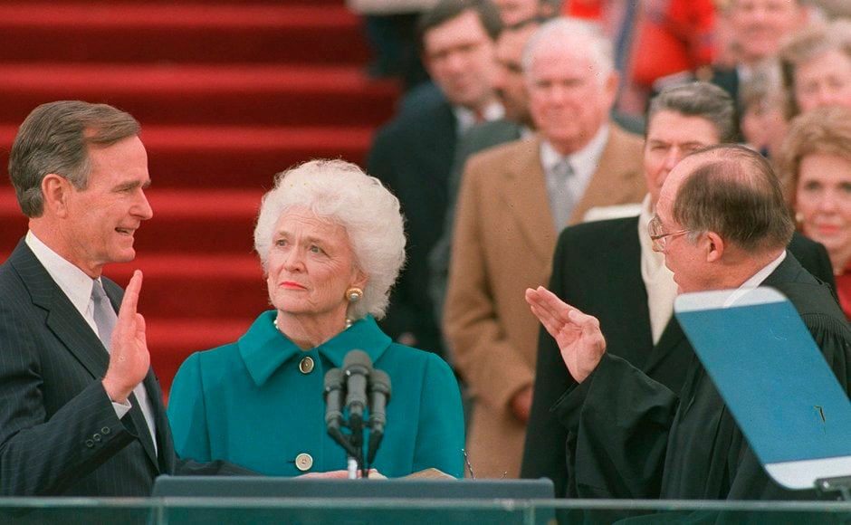 Bush was sworn into office as the 41st president of the United States.He rode into office pledging to make the United States a Bush was sworn into office as the 41st president of the United States.He rode into office pledging to make the United States a