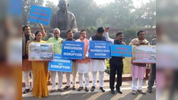 Karnataka MPs protest inside Parliament complex, demand construction of Mekedattu Dam on Cauvery river