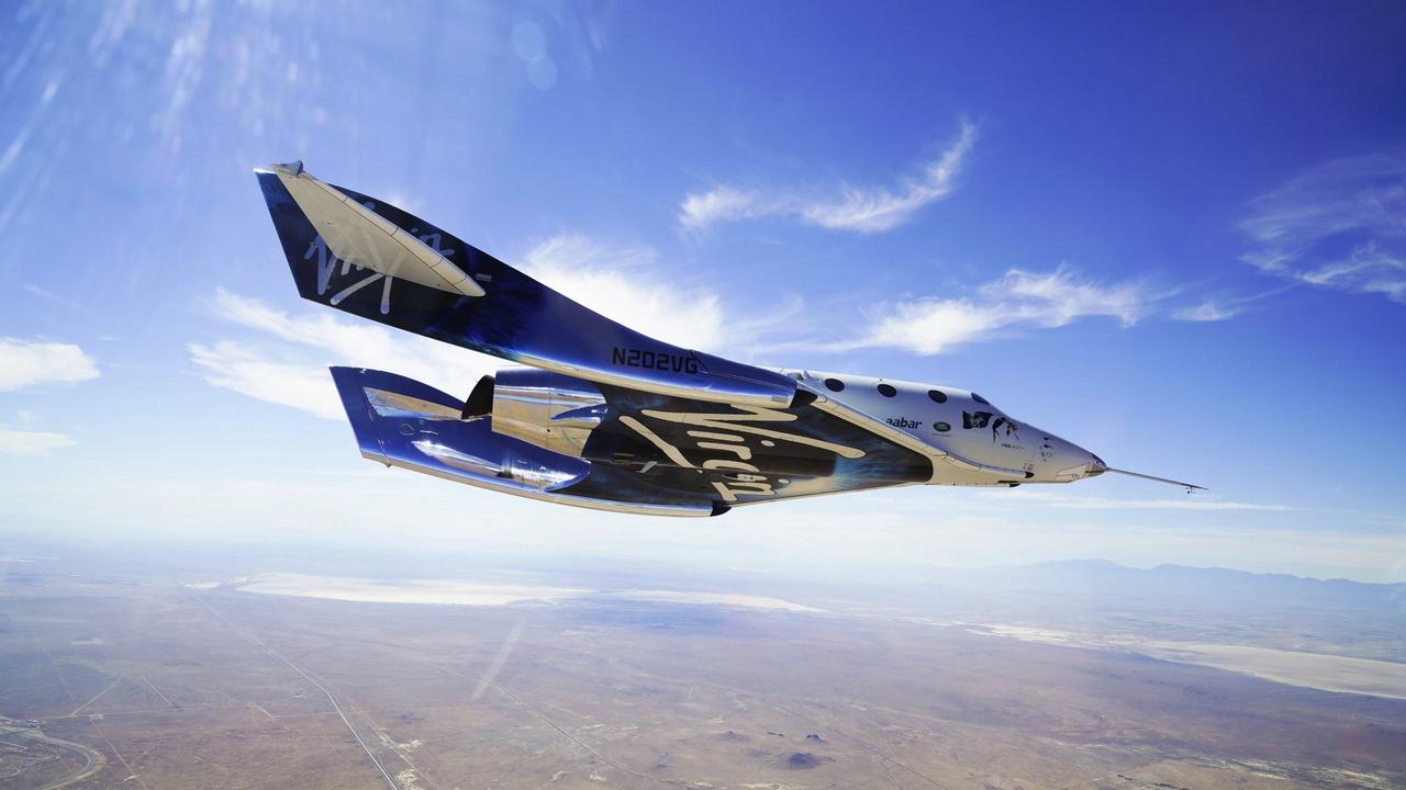 This May 29, 2018 photo provided by Virgin Galactic shows the VSS Unity craft during a supersonic flight test. The spaceship isn’t launched from the ground but is carried beneath a special aircraft to an altitude around 50,000 feet (15,240 meters). There, it’s released before igniting its rocket engine and climbing. (Virgin Galactic via AP