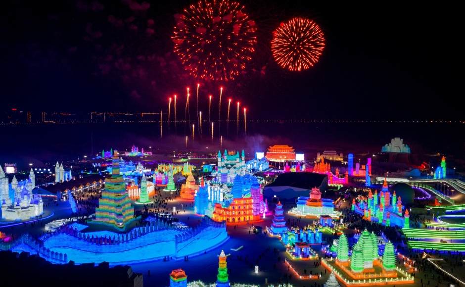 Fireworks could be seen exploding over ice sculptures during the opening of the annual Harbin International Ice and Snow Festival in Harbin in northeast China's Heilongjiang province. AP Fireworks could be seen exploding over ice sculptures during the opening of the annual Harbin International Ice and Snow Festival in Harbin in northeast China's Heilongjiang province. AP