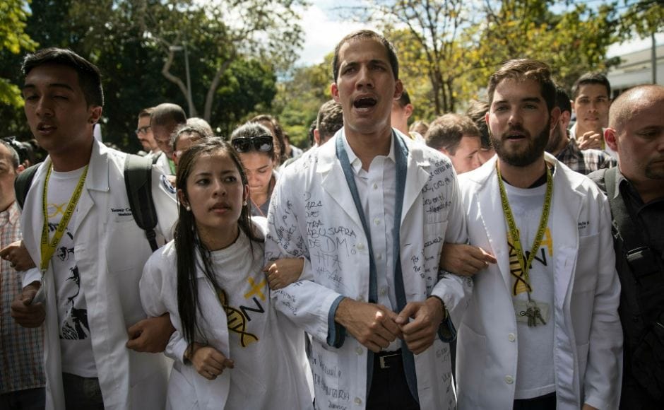 The demonstration came one week after opposition leader Juan Guaido proclaimed himself the nation's rightful president amid a sea of supporters, as the anti-Maduro movement tried to establish a transitional government. AP The demonstration came one week after opposition leader Juan Guaido proclaimed himself the nation's rightful president amid a sea of supporters, as the anti-Maduro movement tried to establish a transitional government. AP