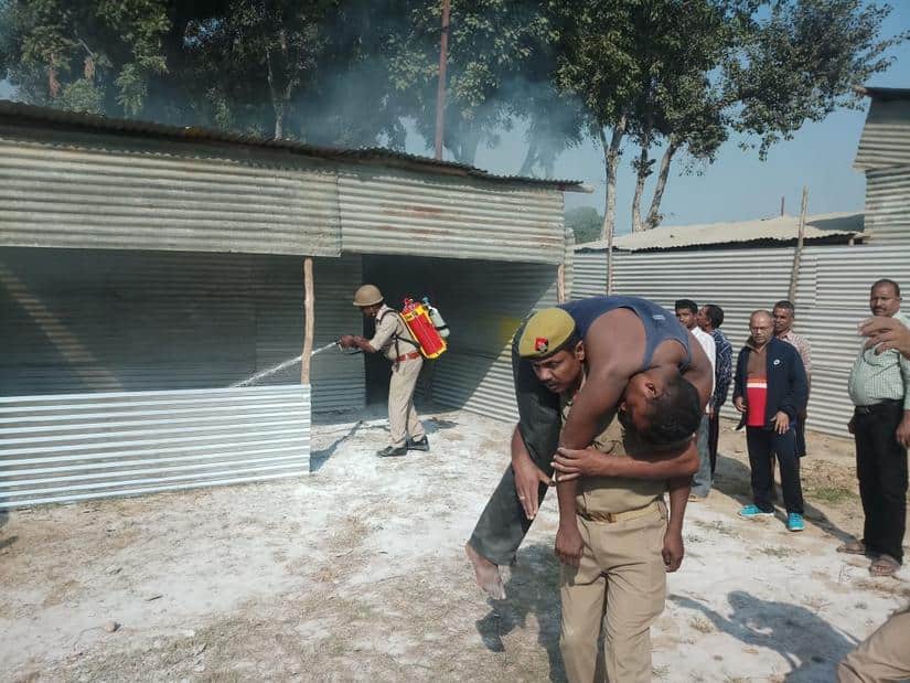 A firefighter during a training for the Kumbh Mela. Image Courtesy: Saurabh Sharma