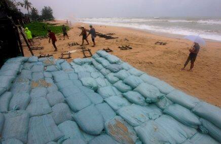 A sandbank built to protect properties of seaside communities in Songkhla, Thailand. AP