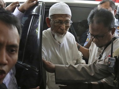File image of radical cleric Abu Bakar Bashir (centre). AP