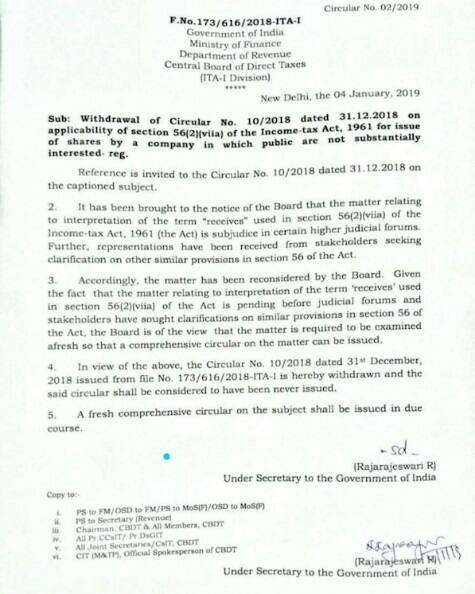 The notification withdrawing the 31 December circular which may have helped Congress in National Herald case