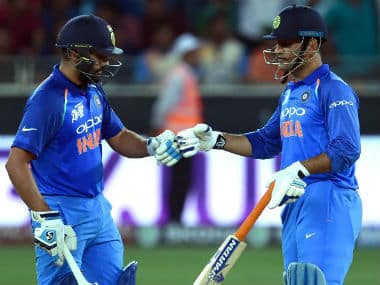 Vice-captain Rohit Sharma (left) also credited MS Dhoni for helping India’s spinners in the ODIs. AFP/ File
