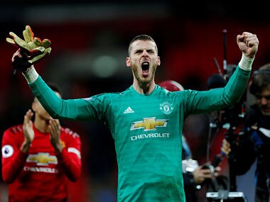 Soccer Football - Premier League - Tottenham Hotspur v Manchester United - Wembley Stadium, London, Britain - January 13, 2019 Manchester United's David de Gea celebrates at the end of the match REUTERS/Eddie Keogh EDITORIAL USE ONLY. No use with unauthorized audio, video, data, fixture lists, club/league logos or "live" services. Online in-match use limited to 75 images, no video emulation. No use in betting, games or single club/league/player publications. Please contact your account representative for further details. TPX IMAGES OF THE DAY - RC1D93E97090