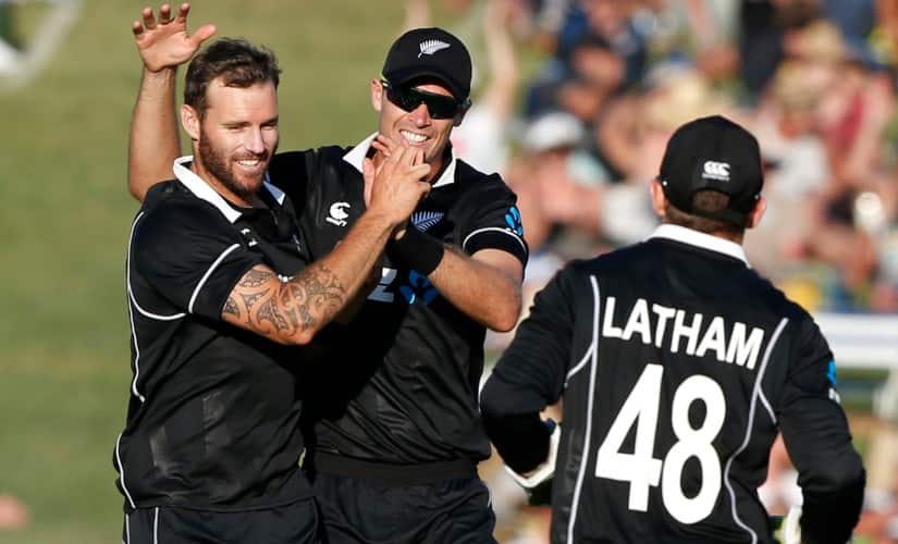 Doug Bracewell celebrates dismissing Rohit Sharma during Napier ODI. AP