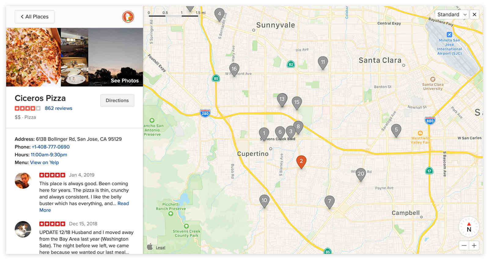 DuckDuckGo for mobile and desktop are now powered by Apple's MapKit JS framework. Image: DuckDuckGo